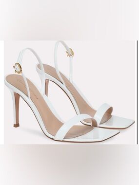 Gianvito Rossi ribbon stiletto 85 White Patent Slingback Square-Toe Heels